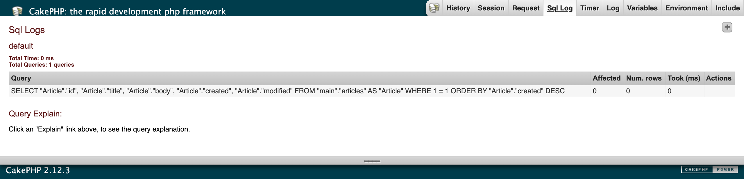 Sql Log panel